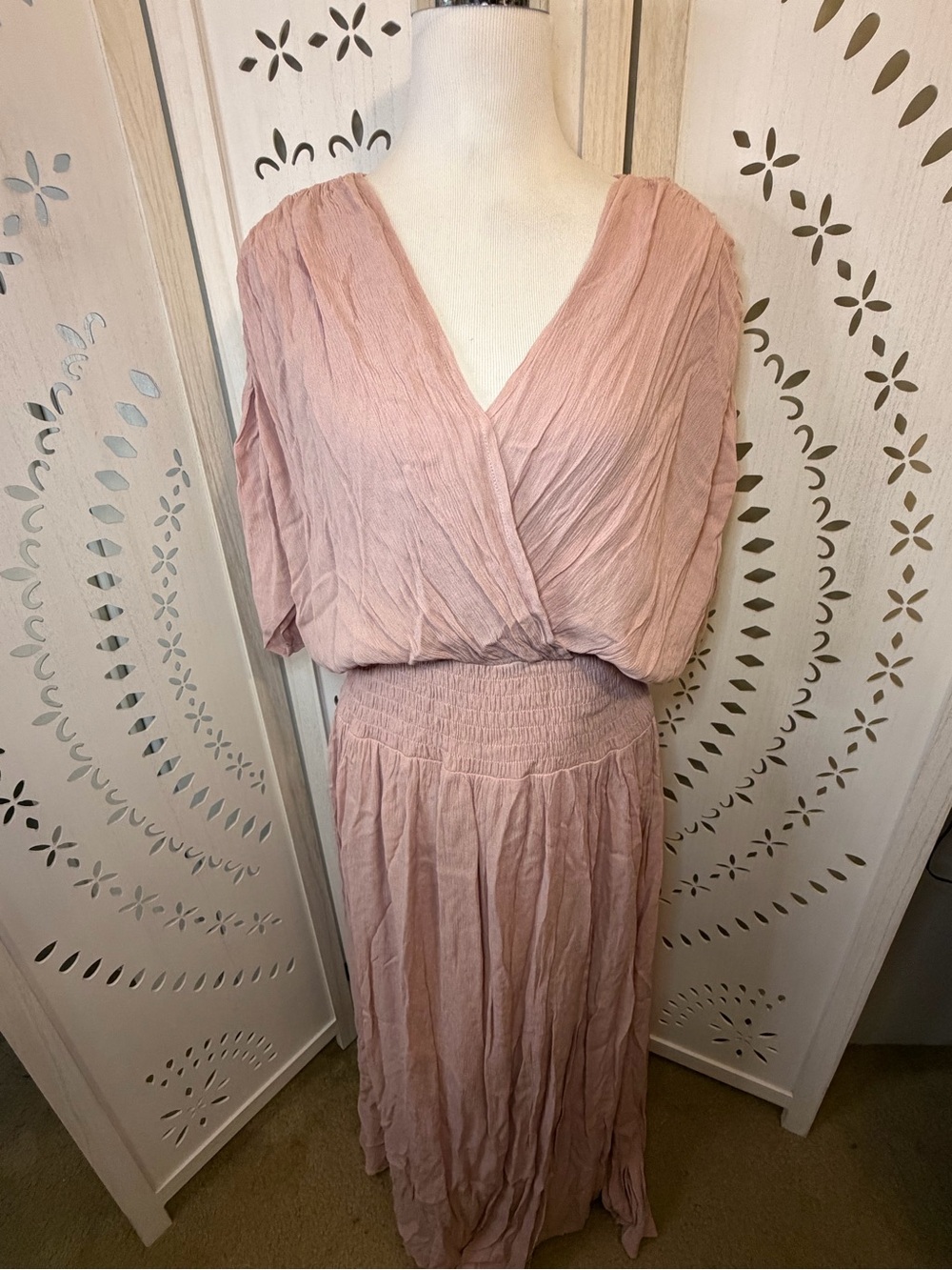 NWT Blush Pink Kimono Sleeve Draped Maxi Dress